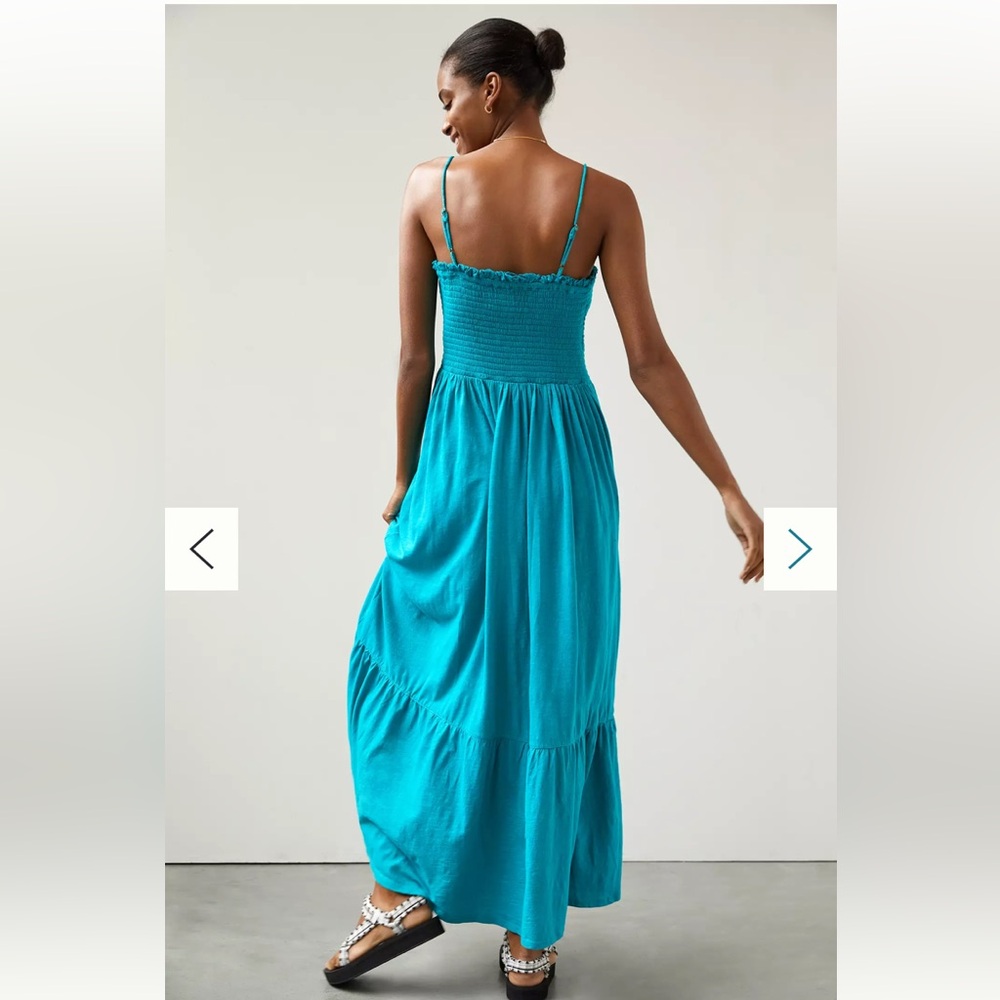 New Anthropologie Smocked Flounced Teal Blue Green Tiered Marisol Maxi Dress S - Picture 3 of 8